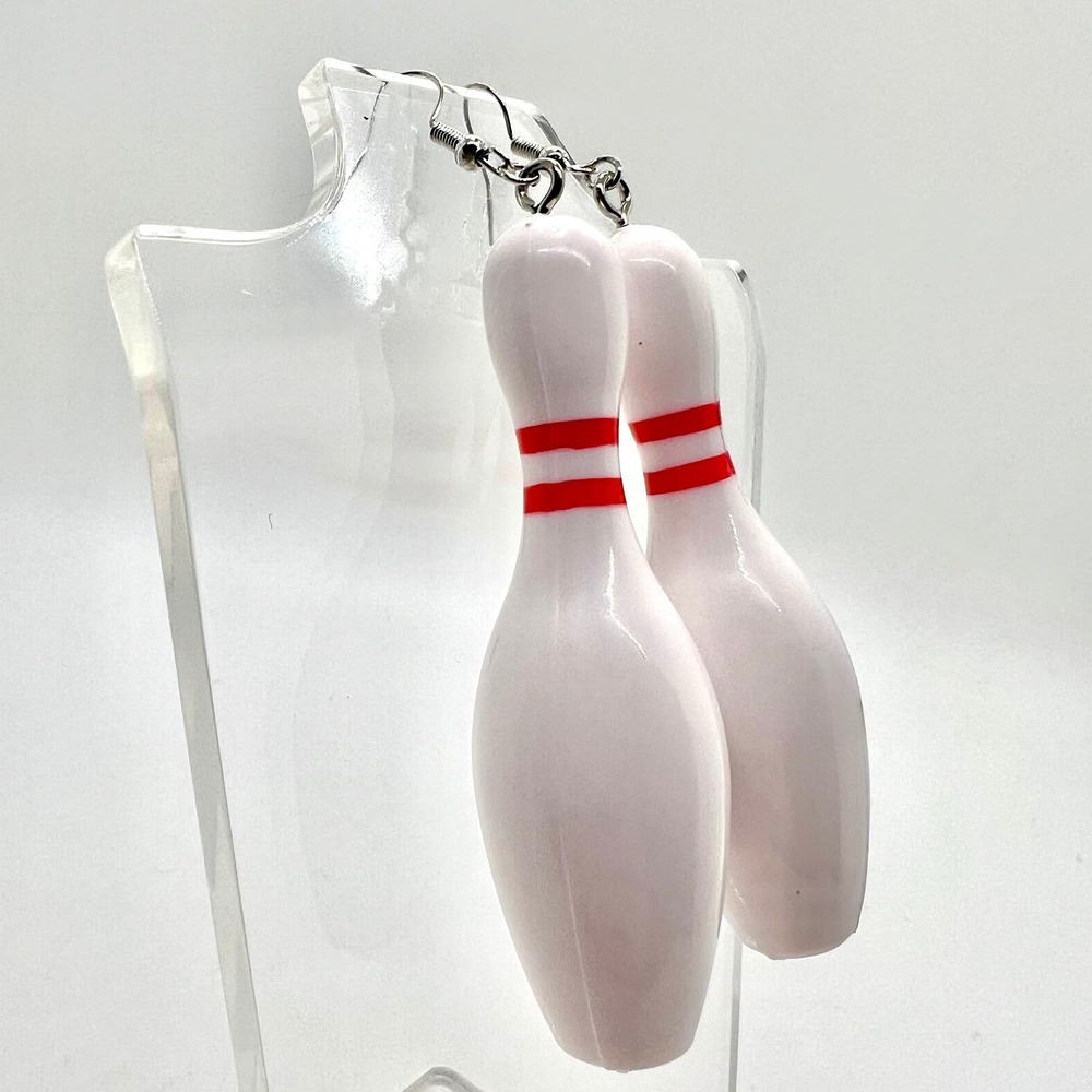 Giant Bowling Pin Earrings - Bowling Earrings - Statement Earrings - Oversized - Picture 2 of 7